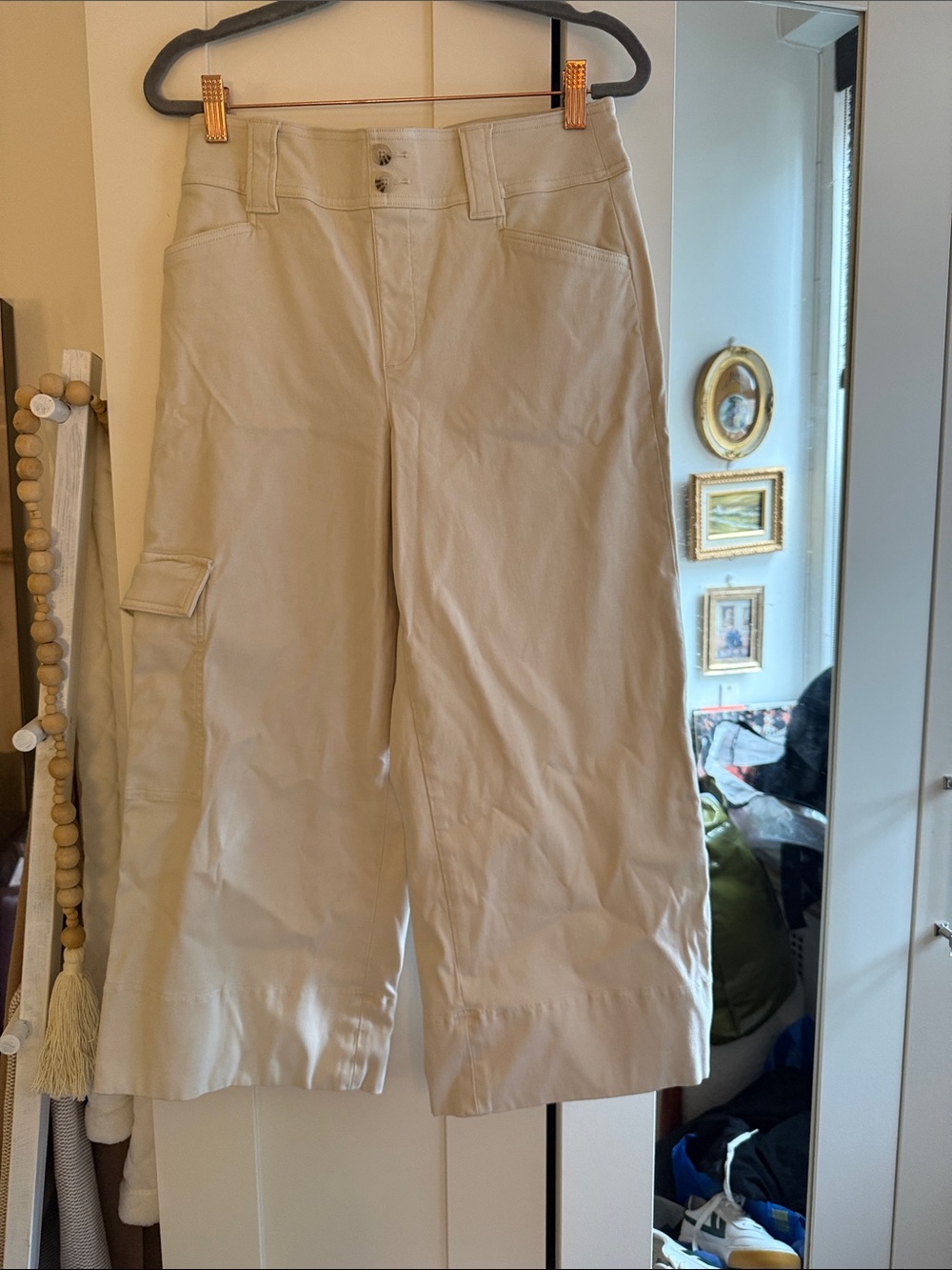 SPANX Wide-Leg Beige Cargo crop pants